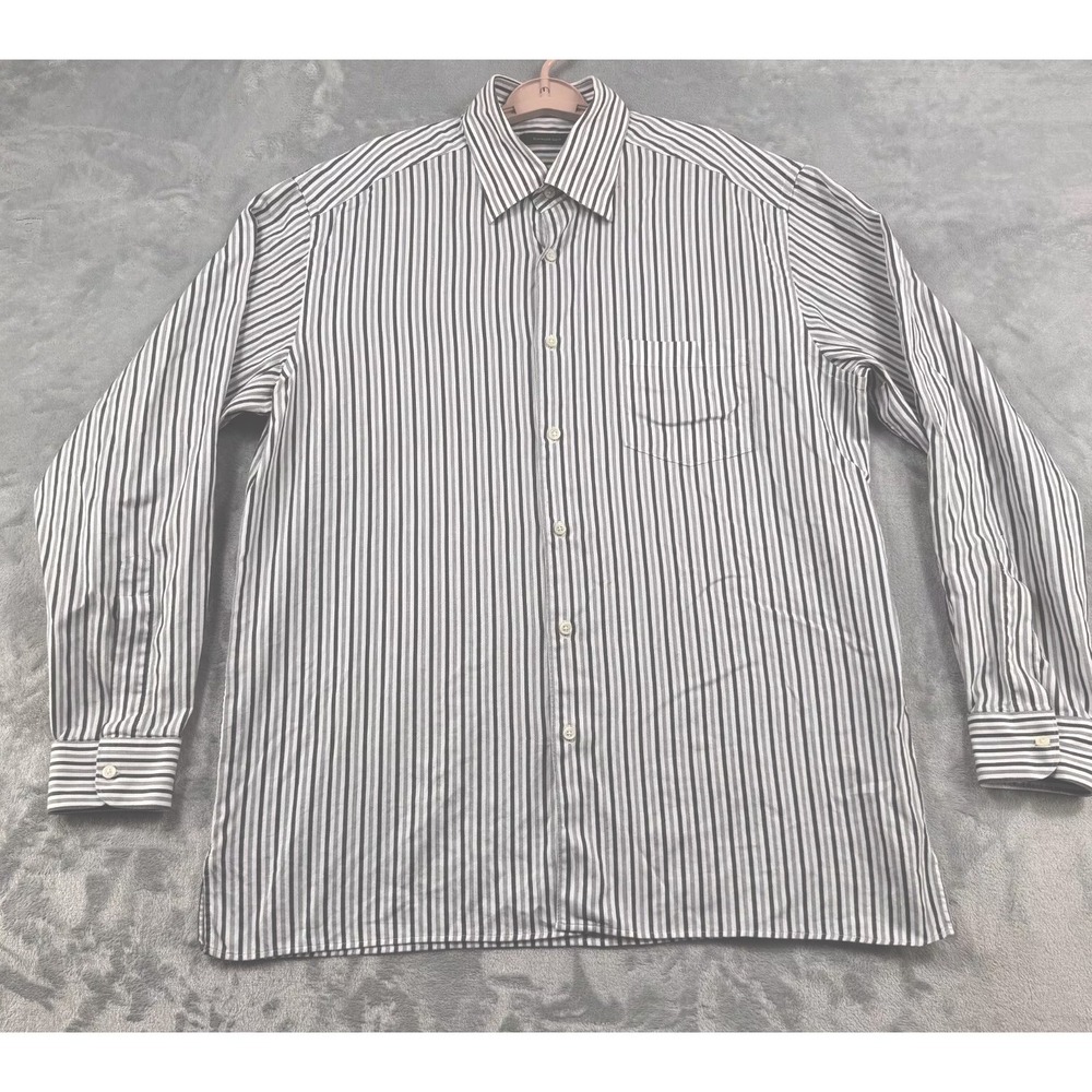 Ermenegildo‎ Zegna Shirt Men's XXL Gray Striped Long Sleeve Button Down Italy